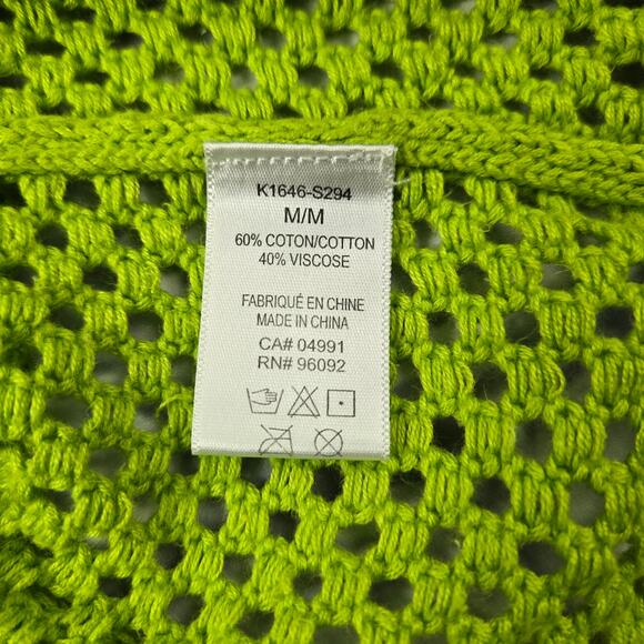 Katherine Barclay Montreal Sweater Lime Green size Medium Open Knit Mesh Hi Lo - Picture 7 of 11
